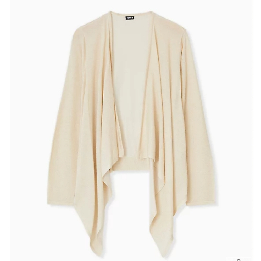 NWT Torrid Ivory Shimmer Open Stitch Drape Front Cardigan
